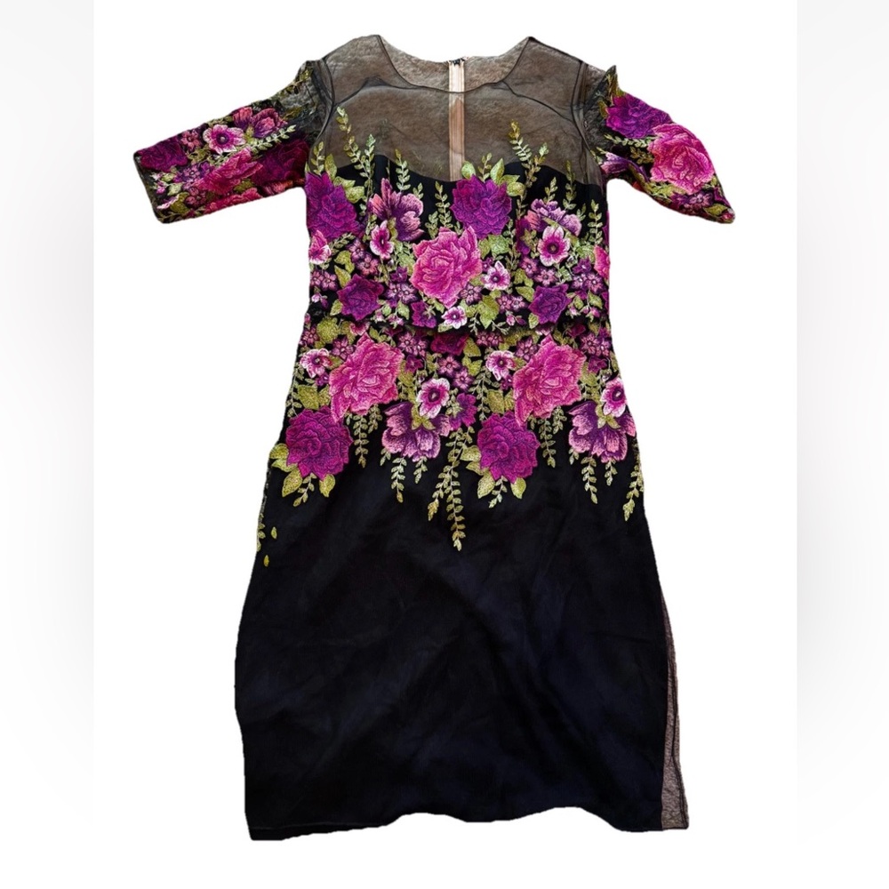Marchesa Notte Floral Black and Pink Dress EUC